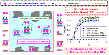 Graphical abstract: Comparison of the effects of chemical surfactant and bio-surfactant on montmorillonite colloid-mediated transport of levofloxacin through saturated porous media