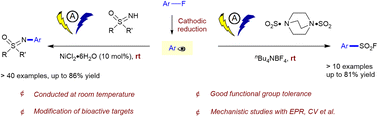Graphical abstract: Electrochemically promoted defluorinative sulfoximination and fluorosulfonylation of non-activated aryl fluorides at room temperature