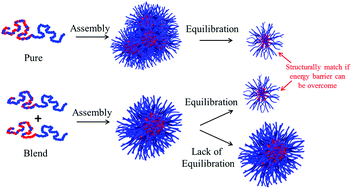 Graphical abstract: Blending block copolymer micelles in solution; obstacles of blending