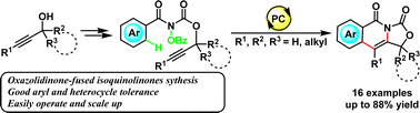 Graphical abstract: Visible-light promoted intramolecular carboamination of alkynes for the synthesis of oxazolidinone-fused isoquinolinones