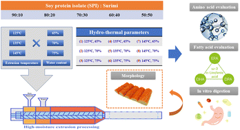 Graphical abstract: Nutritional quality analysis of high-moisture extrudates containing mixed proteins from soy and surimi