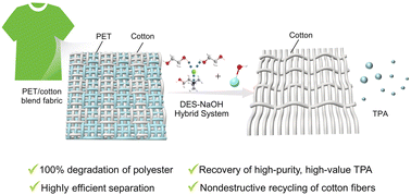 Graphical abstract: Efficient separation of polyester/cotton blends using a deep eutectic solvent–NaOH hybrid system for textile recycling