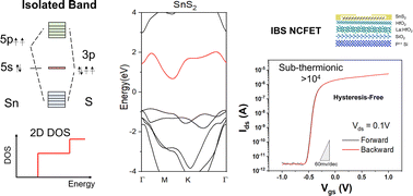 Graphical abstract: Achieving wide-range steep slopes in SnS2 negative capacitance transistors through an isolated band structure and thermionic emission enhancement via Bi contacts