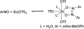Graphical abstract: A novel scandium ortho-methoxynitrosobenzene-dimer complex: mechanistic implications for the nitroso-Diels–Alder reaction