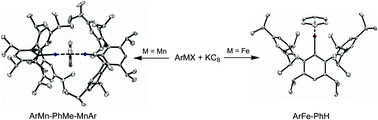 Graphical abstract: Univalent transition metal complexes of arenes stabilized by a bulky terphenyl ligand: differences in the stability of Cr(i), Mn(i) or Fe(i) complexes