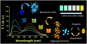 Graphical abstract: Heparin triggered dose dependent multi-color emission switching in water: a convenient protocol for heparinase I estimation in real-life biological fluids