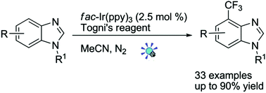 Graphical abstract: Selective C–H trifluoromethylation of benzimidazoles through photoredox catalysis