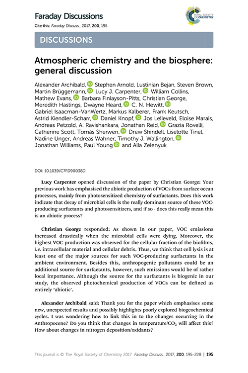 Atmospheric chemistry and the biosphere: general discussion