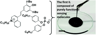 Graphical abstract: An ionic liquid composed of purely functional sensing molecules: a colorimetrically calcium responsive ionic liquid