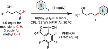 Graphical abstract: Photoredox-mediated remote C(sp3)–H heteroarylation of free alcohols