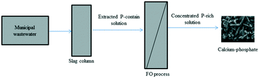 Graphical abstract: Emerging investigator series: phosphorus recovery from municipal wastewater by adsorption on steelmaking slag preceding forward osmosis: an integrated process