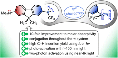 Graphical abstract: A diazirine's central carbon is sp2-hybridized, facilitating conjugation to dye molecules