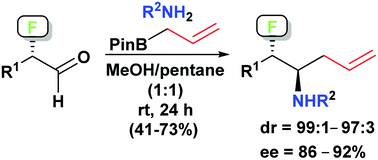 Graphical abstract: Highly diastereoselective synthesis of enantioenriched anti-α-allyl-β-fluoroamines