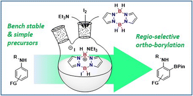 Graphical abstract: Borylation directed borylation of N-alkyl anilines using iodine activated pyrazaboles