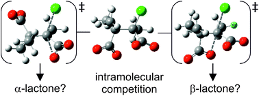 Graphical abstract: A computational study of the influence of methyl substituents on competitive ring closure to α- and β-lactones