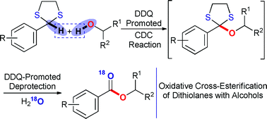 Oxidative cross-esterification of dithiolanes with alcohols through a  cross-dehydrogenative coupling (CDC)/deprotection sequence