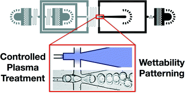 Patterning microfluidic device wettability with spatially-controlled ...
