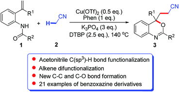 Synthesis Of Functionalized Benzoxazines By Copper Catalyzed C Sp3 H Bond Functionalization Of Acetonitrile With Olefinic Amides Rsc Advances Rsc Publishing