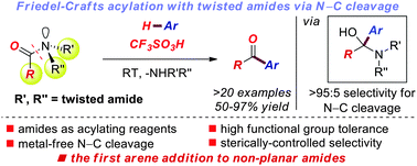 Sterically Controlled Intermolecular Friedel Crafts Acylation With Twisted Amides Via Selective N C Cleavage Under Mild Conditions Chemical Communications Rsc Publishing