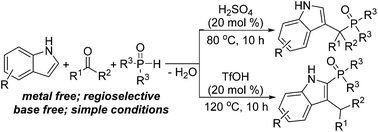 Three Component 3 Phosphoryl Methylindole Synthesis From Indoles H Phosphine Oxides And Carbonyl Compounds Under Metal Free Conditions Green Chemistry Rsc Publishing