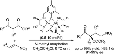 A Homodinuclear Cobalt Complex For The Catalytic Asymmetric Michael Reaction Of B Ketoesters To Nitroolefins Organic Biomolecular Chemistry Rsc Publishing