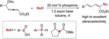 Phosphine Catalysed A Umpolung Addition Of Nucleophiles To D Acetoxy Allenoates Stereoselective Synthesis Of 2 4 Dienoates Organic Biomolecular Chemistry Rsc Publishing