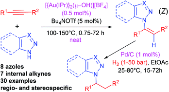 Gold I Catalysed Regio And Stereoselective Intermolecular Hydroamination Of Internal Alkynes Towards Functionalised Azoles Organic Biomolecular Chemistry Rsc Publishing