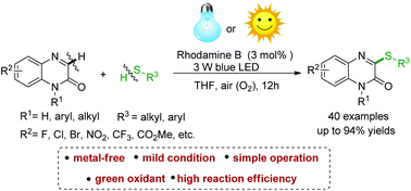 Visible Light Promoted Direct C H S H Cross Coupling Of Quinoxalin 2 1h Ones With Thiols Leading To 3 Sulfenylated Quinoxalin 2 1h Ones In Air Organic Chemistry Frontiers Rsc Publishing