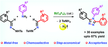 B C6f5 3 Catalyzed Dehydrogenative Cyclization Of N Tosylhydrazones And Anilines Via A Lewis Adduct A Combined Experimental And Computational Investigation Chemical Science Rsc Publishing