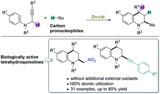 Zinc Ii Catalyzed Intramolecular Hydroarylation Redox Cross Dehydrogenative Coupling Of N Propargylanilines With Diverse Carbon Pronucleophiles Facile Access To Functionalized Tetrahydroquinolines Chemical Communications Rsc Publishing