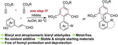 Biaryl And Atropisomeric Biaryl Aldehyde Synthesis By One Step Metal Free Benzannulation Of Aryl Enals And Propiolates Green Chemistry Rsc Publishing