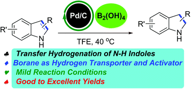 Pd C Catalyzed Transfer Hydrogenation Of N H Indoles With Trifluoroethanol And Tetrahydroxydiboron As The Hydrogen Source Organic Biomolecular Chemistry Rsc Publishing