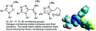 Halogen-containing heteroaromatic carbenes of the 1,2,4