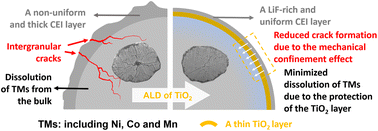 Atomic layer deposition of a thin TiO2 layer on nickel-rich cathode ...