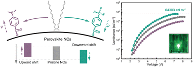 Energy-level modification of perovskite nanocrystals by dipole ligand treatment for green light-emitting diodes