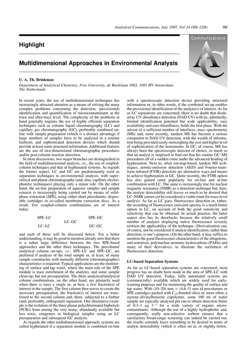 HighlightMultidimensional Approaches in Environmental Analysis