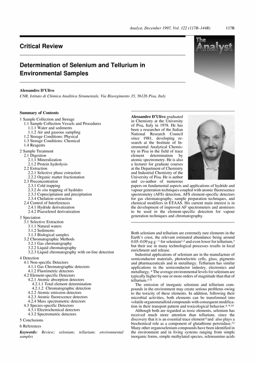 Critical Review. Determination of Selenium and Tellurium in Environmental Samples