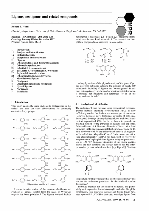 Lignans, neolignans and related compounds