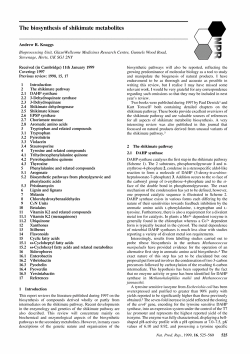 The biosynthesis of shikimate metabolites