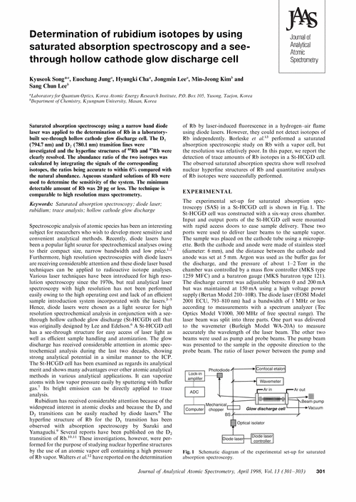 Determination of rubidium isotopes by using saturated absorption spectroscopy and a see-through hollow cathode glow discharge cell