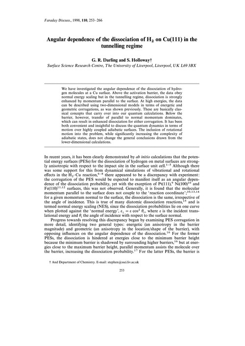 Angular dependence of the dissociation of H2 on Cu(111) in the tunnelling regime