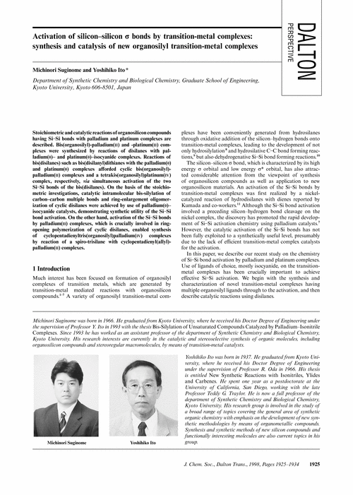 Activation of silicon–silicon σ bonds by transition-metal complexes: synthesis and catalysis of new organosilyl transition-metal complexes