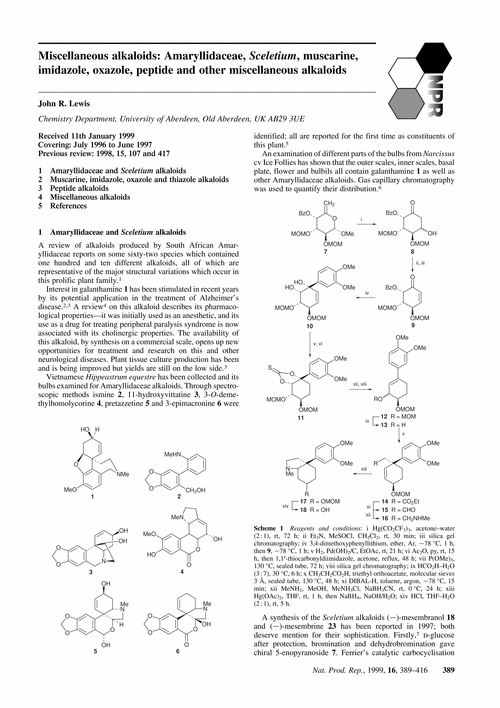 Miscellaneous alkaloids: Amaryllidaceae, Sceletium, muscarine, imidazole, oxazole, peptide and other miscellaneous alkaloids