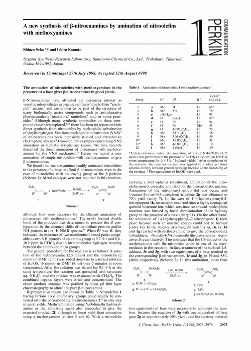 A new synthesis of β-nitroenamines by amination of nitroolefins with methoxyamines