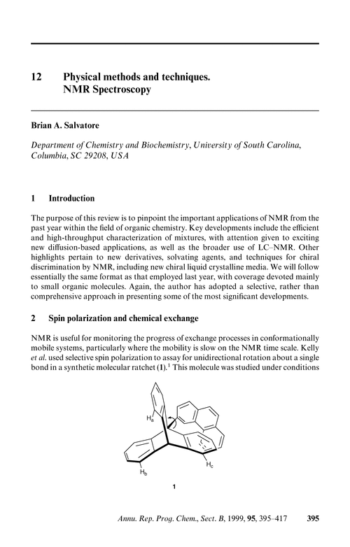 Chapter 12. Physical methods and techniques. NMR Spectroscopy