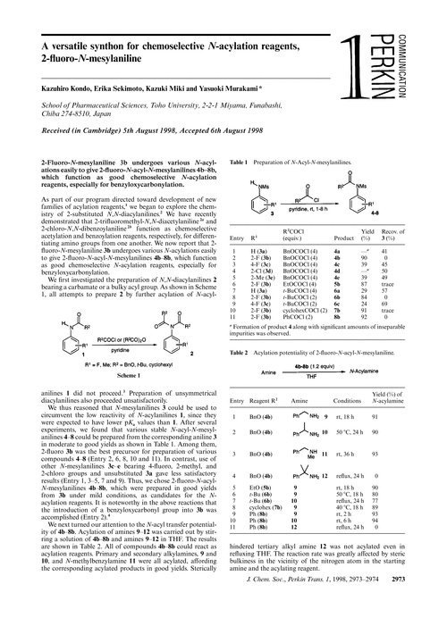 A versatile synthon for chemoselective N-acylation reagents, 2-fluoro- N-mesylaniline