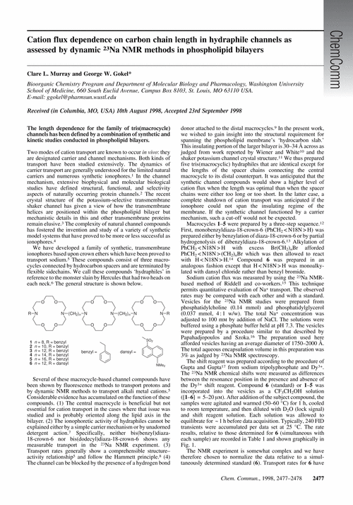 Cation flux dependence on carbon chain length in hydraphile channels as assessed by dynamic 23Na NMR methods in phospholipid bilayers