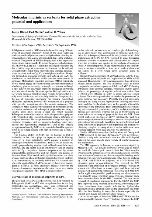 Molecular imprints as sorbents for solid phase extraction: potential and applications