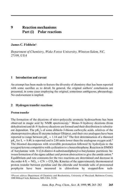 Chapter 9. Reaction mechanisms . Part (i) Polar reactions