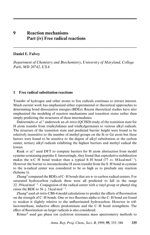 Chapter 9. Reaction mechanisms . Part (iv) Free radical reactions